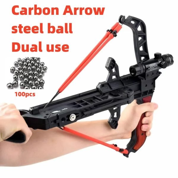60LBS Laser Aiming Carbon Arrow Dual use Compound Bow Multi Strand Rubber Band Pulley Bow Outdoor Hunting and Shooting Slingshot - Image 5