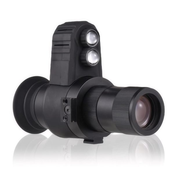 High-definition head-mounted night vision with crosshair cursor. Electronic eyepiece with infrared and laser aiming night vision device.